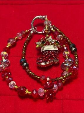 Red Rhinestone Santa Boot Beaded Bag Charm / Purse Charm – Crystal Bling